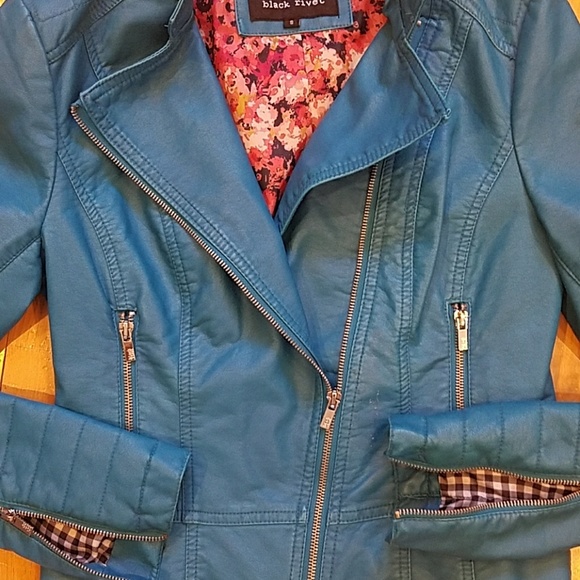 Black Rivet Jackets & Blazers - Dark Turquoise Faux Leather Jacket S